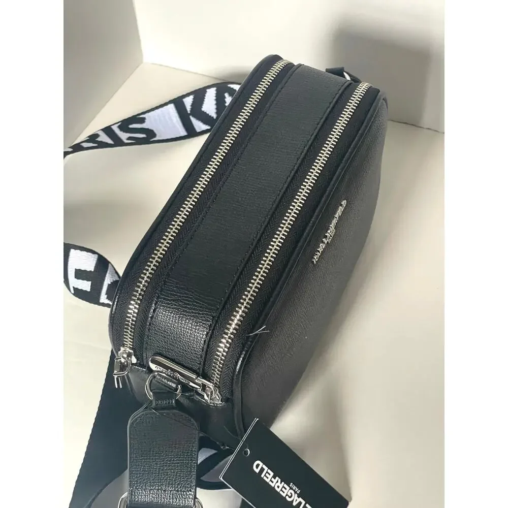 Karl Lagerfeld Paris Maybelle Camera Crossbody Bag Black Double Zip